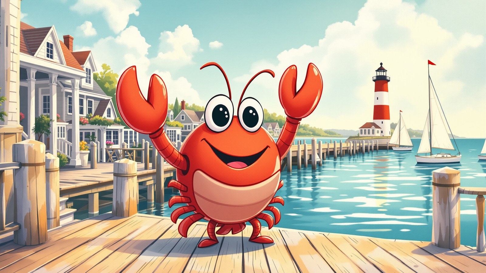 Pepi the lobster on the dock